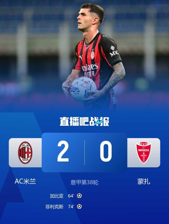 米兰2-0轻松击败蒙扎却依然不够好 排名仅能蹲在第七 菲利克斯任意球算啥 加比亚也勉强算个亮点