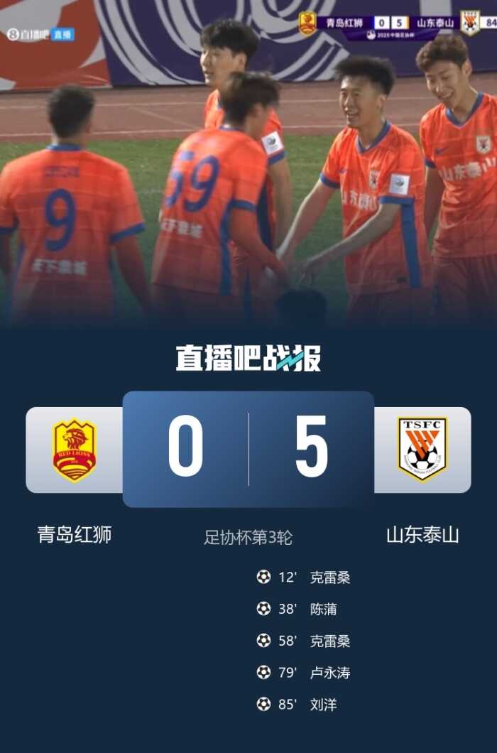 山东泰山轻松踩翻青岛红狮晋级 克雷桑再一次证明自己是个进球机器