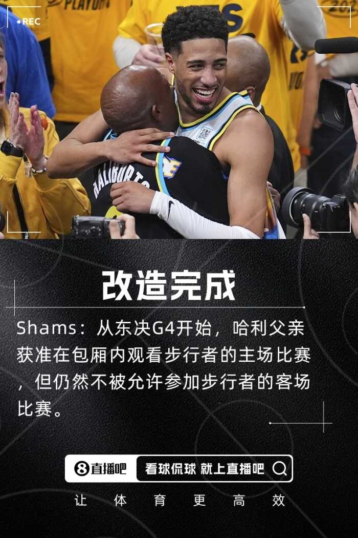 哈利父亲获準在包厢内观看步行者主场比赛自东决G4开始