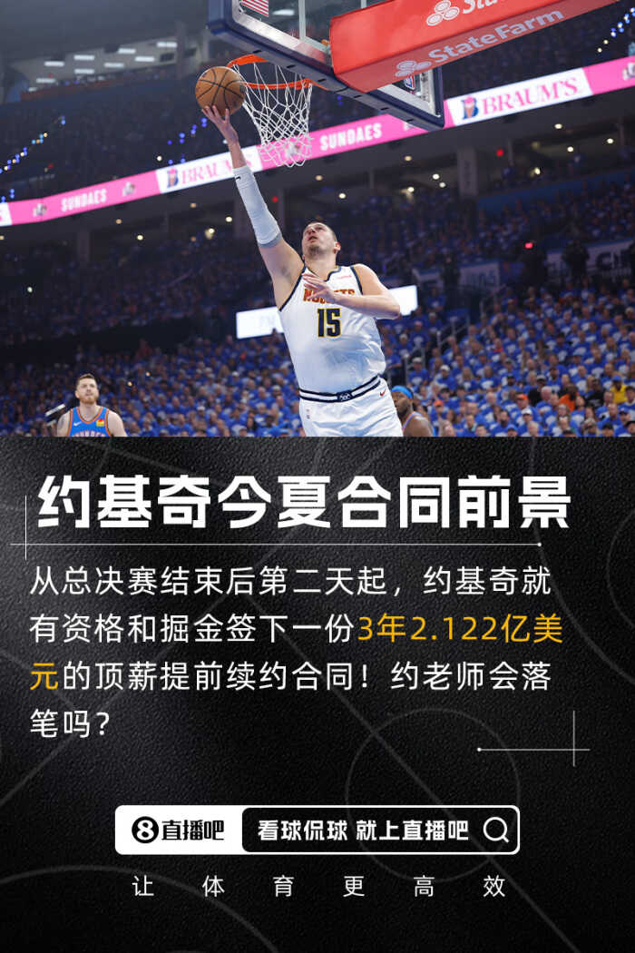 约基奇今夏有机会签下为期三年的2.122亿合同 均薪将创造NBA历史新高