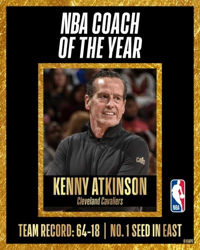 NBA官方宣布骑士主帅阿特金森荣膺本赛季最佳教练称号