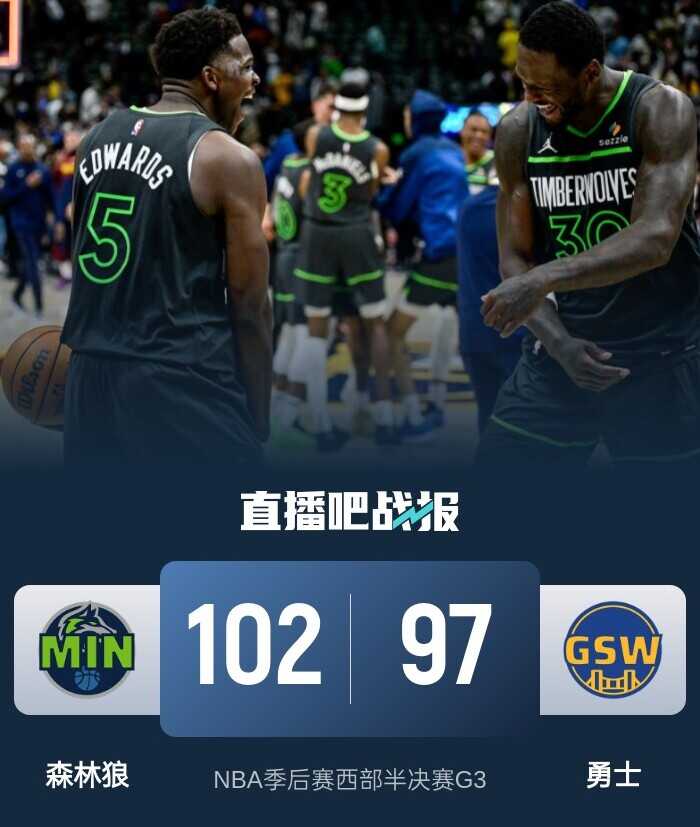 华子下半场斩获28分 兰德尔收获三双 巴特勒贡献33分7篮板7助攻 森林狼以2-1反超勇士